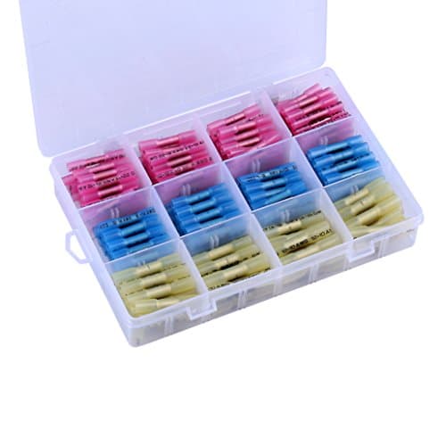 200 PCS Insulated Heat Shrink Butt Connectors Kit Electrical Wire Waterproof Marine Automotive Grade Terminal Set Wire Crimp Connector Assortment Red 22-18 AWG Blue 16-14 AWG Yellow 12-10 AWG