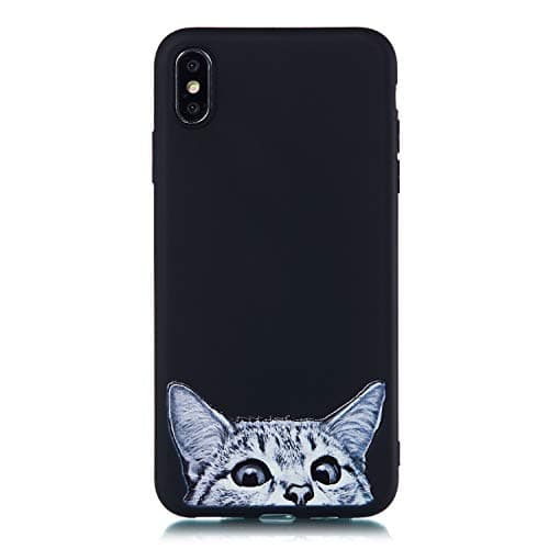 Artfeel Black Soft Silicone Case for iPhone XS,iPhone X Case,Lovely Cat Cartoon Pattern Ultra Thin Lightweight Back Case,Flexible TPU Bumper Shockproof Protective Cover
