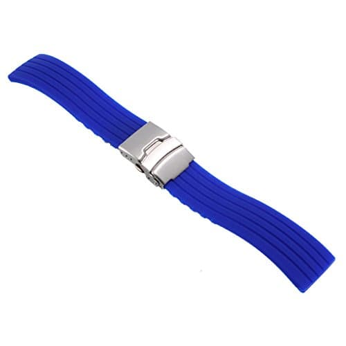 22MM Blue Silicone Rubber Watch Strap Band Deployment Buckle Waterproof