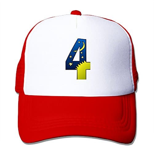 Uzhongquux Cute Number 4 Summer Mesh Cap With Adjustable Snapback Strap Red