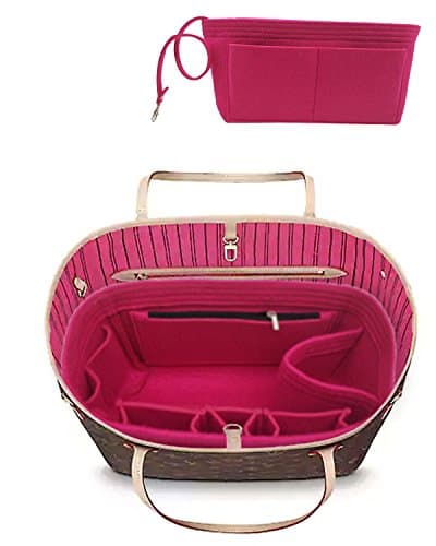 YOOXI Inner Zipper Pocket Felt Insert Bag Organizer Bag In Bag For Handbag with Key Chains Rosy Medium