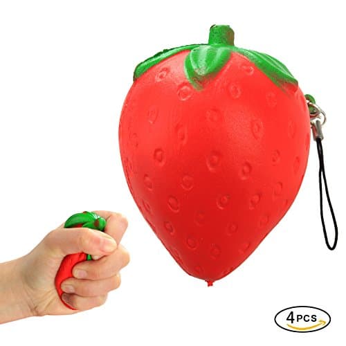 Jumbo Slow Rising Squishies Phone Charm Key Chain Strap [Pack of 4] Strawberry Squishy Slow Rising Squishy Small Strawberry Kawaii Squishy