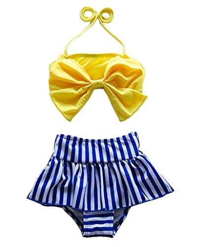 Three Babies Cute Baby Bikini Big Bowknot Stripe 2 Pieces Skirt Swimwear Sets