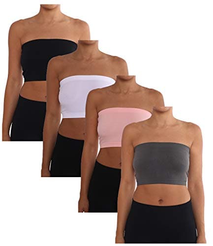 Women's Combo Pack One Size Strapless Base Bra Layer Bandeau Seamless Tube Top Regular and Plus Sizes Pack of 3