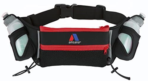 Amsana™ Runners Hydration Belt for Iphone 6 / 6 Plus & Android Smartphones - Two 6oz. Water Bottles - Running Waist Pack Includes Toggles to Hold Your Race Number (Red)
