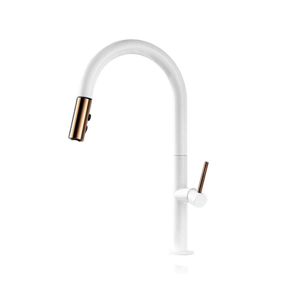 Yee Pull Out Kitchen Faucet, Rose Gold And White Sink Mixer Tap, 360 Degree Rotation Kitchen Mixer Taps Kitchen Tap,White