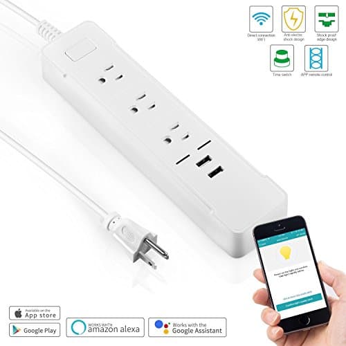 Wifi Smart Power Strip, Surge Protector with 2 USB Charging Ports and 3 Smart AC Plugs for Multi Outlets Power Socket Extension Cord, Voice Controlled by Amazon Echo &amp; Google Home