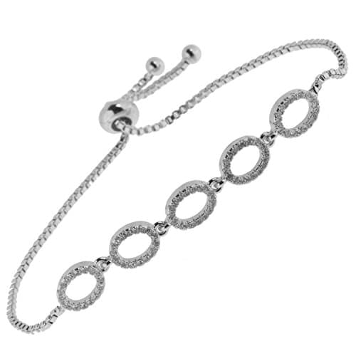 Gold Plated Cubic Zirconia Stones Adjustable Pull Chain Bracelet (Platinum Plated Bracelet 16)