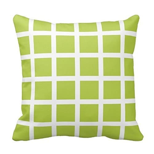 Custom Print Pillowcase Cover Apple Green and White Check Gingham Grid Pattern Pillow Case Cover Square Zippered 20X20 Inch Two Sides
