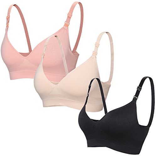 MASFEARS 3PACK Seamless Breastfeedin Push Up Nursing Bra Maternity Bras Balck Beige Pink XL