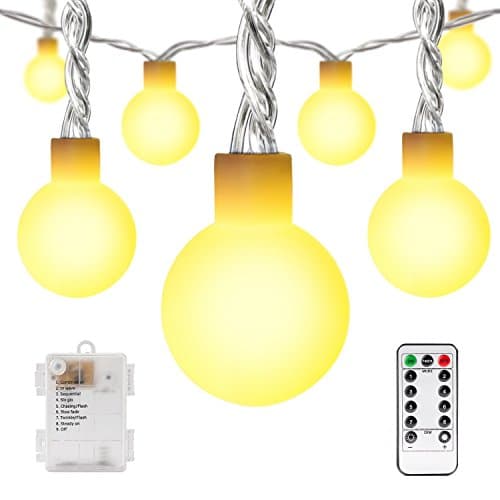 [Remote &amp; Timer] Battery Operated String Lights,LEAZEAL 26ft/8m 80 LED Globe String Lights 8 Modes with Timer for Bedroom/Camping/Party/Decoration (Warm White)