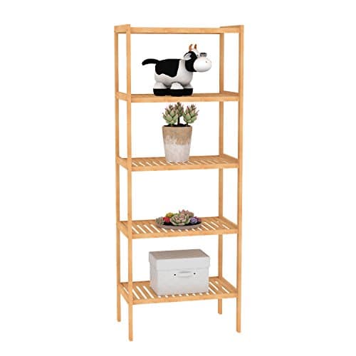 LIMAM Bamboo Shelf Bathroom Rack Plant Display Stand Storage Rack Shelving Wood Bookcase Shelf (52cm 5 tier)