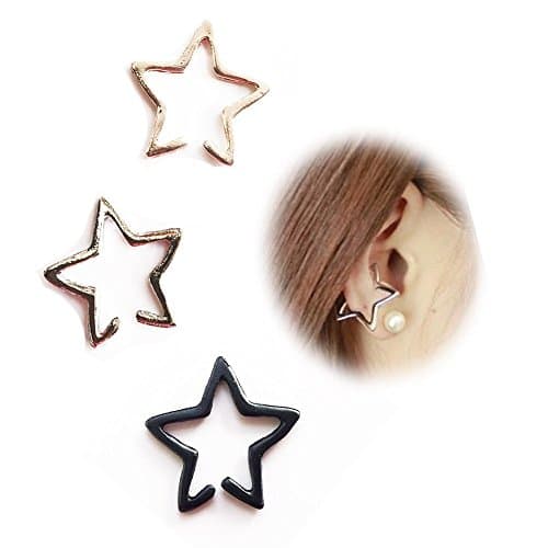3 PC Ear Cuff Clip Star Silver Gold Black Non Piercing Women Men Lip