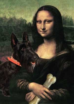 Scottish Terrier with Mona Lisa Art Print on Canvas