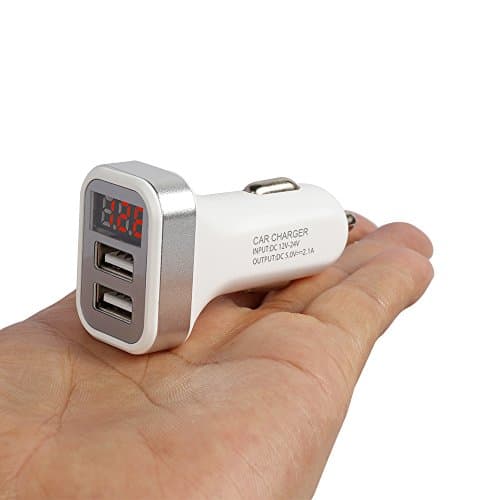 Car Charger dual USB Adapter with LCD Screen Display，With battery voltage measurement， for iPhone 6, 6 plus, 5 Samsung S6, S6 Edge and Android Devices (Silver)