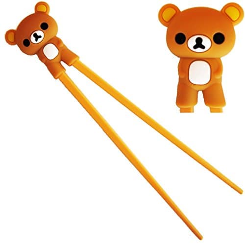 Ankko Beautiful Panda Plastic Chopsticks with Silicone Guide/Training Connector Aids E Brown-bear