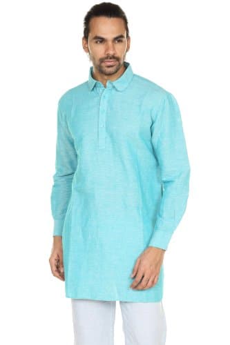 A.N.D. by Anita Dongre Mens Long Pullover Kurta Tunic with Collar X-Large Turq Blue