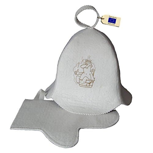 Allforsauna Sauna Set Russian Banya Cap 100% Wool Felt Modern Lightweight Head Protection for Men and Women | Saunaman + Glove