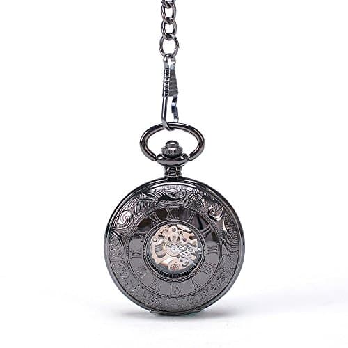 Black Vine Men Mechanical Hand Winding Pocket Watch With Chain Vintage Suits Cool Luxury Brand Pocket Watch Sales