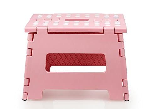 StepSafe® Non Slip Folding Step Stool For Kids and Adults with Handle- 9" in Height, Holds up to 300 Lb!- Pack of 2 (Pink)