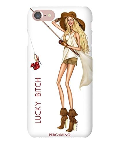 iPhone 6 7 8 Compatible Case by Luxury Designer Brand PERGAMINO | Protective Hard Cover, Slim Fit &amp; Lightweight | Featuring Fashion Icon PERGIE (Lucky Bitch)