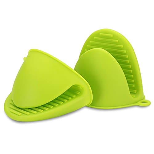 Oven Mini Mitts 1 Pair (2pcs), Heat Resistant Anti-scald Gloves for Cooking Pinch Grips, Pot Holder and potholder for kitchen, FDA-Approved Food-grade Silicone (Green)