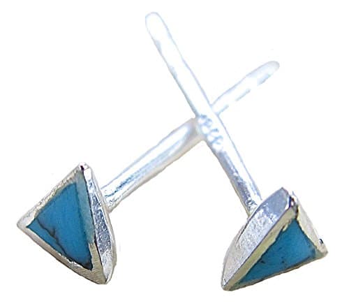 FaithOwl Turquoise 3mm Tiny Triangle Stud Earrings in 925 Sterling Silver
