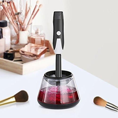 Makeup Brush Cleaner and Dryer Machine, Suit for All size Makeup Brushes，Completely Clean in Seconds and Dry in 360 Rotation with 8 Rubber Holders (Black)