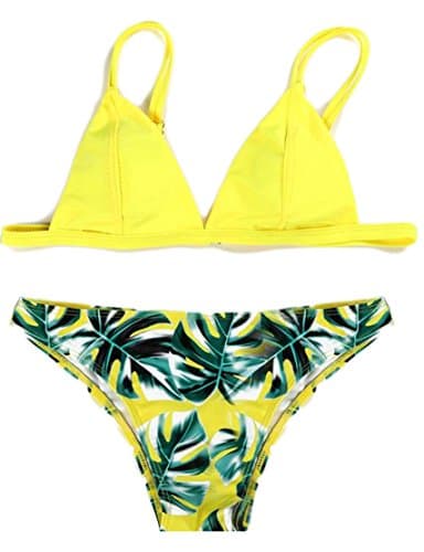 GH Women's Bright Diving Triangle Summer Print Beach Bikini Sets Yellow M