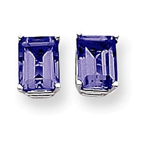 14k White Gold 8x6mm Emerald Cut Sapphire earring