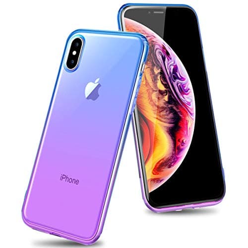 Airror Phone Case Compatible with iPhone X iPhone Xs, Clear Multi-Color Gradients Slim Case, Impact Resistant Protective Flexible Soft TPU Cover [ Support Wireless Charging ] - Blue & Purple 231