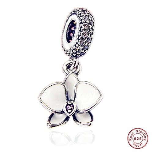 MOCCI 2017 Summer New White Orchid Hanging Flower Dangle Beads Authentic 925 Sterling Silver DIY Fits for Pandora Bracelets Jewelry