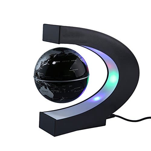Gosedy C shape Decoration Magnetic Levitation Floating Globe World Map Colorful LED Lamp (Black Ball)
