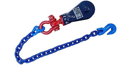 Snatch Block Pulley - 4 Ton Load Capacity, Rollback Tow Truck Equipment, All Steel Construction with Grab Hook & Chain Extension - G100 Clevis Grab Hook, Snatch Block, 8,800 lbs WLL