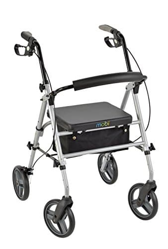 Juvo Folding Deluxe Rollator with 8" Wheels and Height Adjustable Handles and Seat, Silver, 300-Pound Capactiy (SR104)