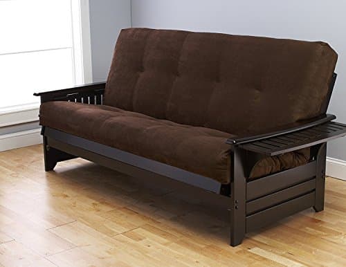 Queen Size Phoenix Espresso Frame w/ 7 Inch Mattress Microfiber Suede Futon Set Wood Sofa Beds (Chocolate Mattress, Frame Only (Queen Size))