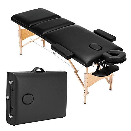 Folding Massage Table 84'' Professional Portable 3 Fold Facial Massage Bed Salon Spa Bed Adjustable PU Leather Fold with Free Carry Case Salon with Backrest Black