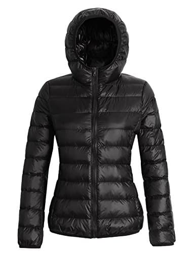 SeaFever Women's Hooded Packable Ultra Light Weight Down Jackets Winter Coats Black L