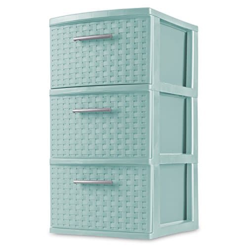 Sterilite 3 Weave Tower Plastic Storage Drawer Organizer, Aqua Ocean, Set of 2