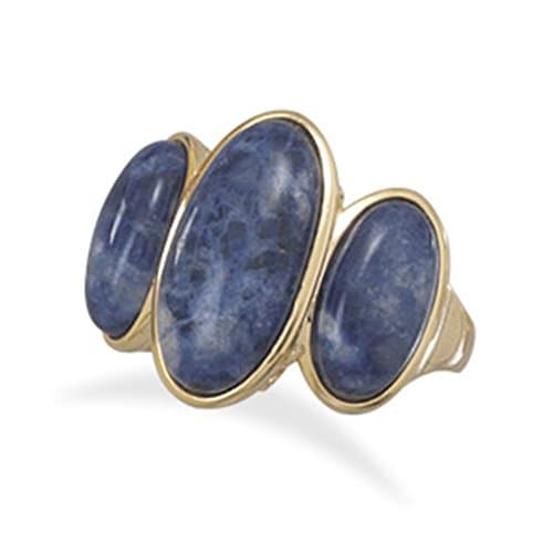 Blue Sodalite 3-stone Ring Gold-plated, 7