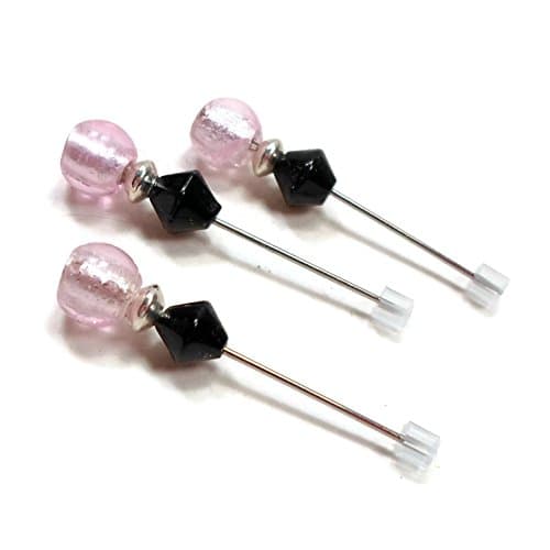 Ice Pink Black Handmade Beaded Counting/Marking Pins for Cross Stitch and Needlepoint