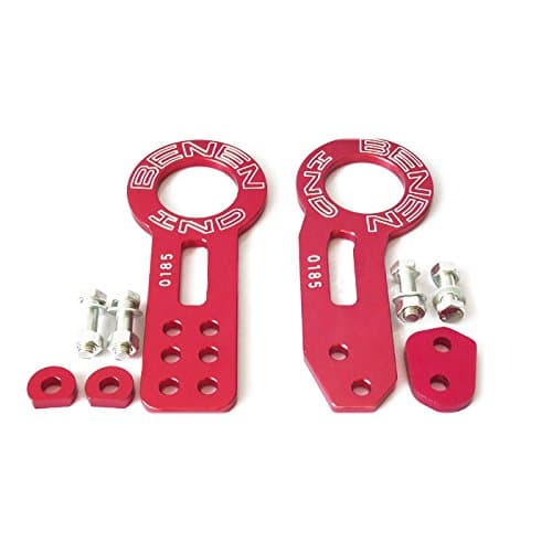 Front Rear Racing Tow Hook - BENEN Front Rear Universal Anodized CNC JDM Aluminum Racing Tow Hook Kit Red, Including Front and Rear Tow Hook