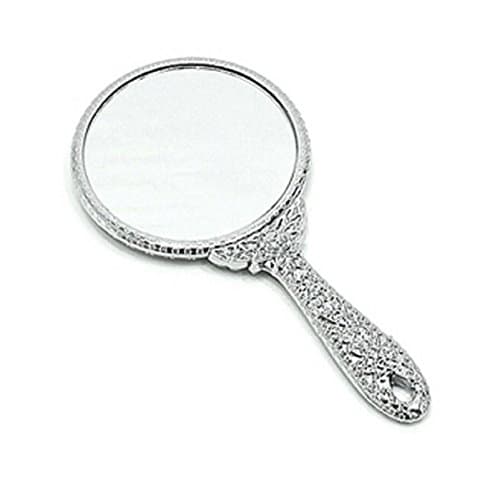 Vintage Style Round Vanity Hand Held Mirrors Purses Make up Mirror (Silver)