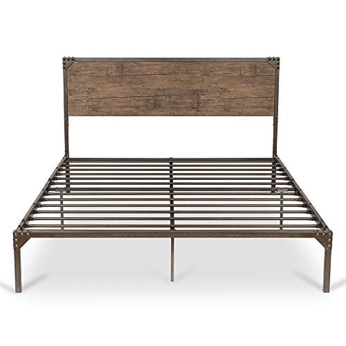 Full Size Metal Bed Frame/Platform Bed with Wood Headboard/Box Spring Optional/Easy Assembly