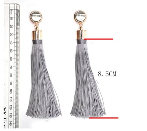Junmei 2018 Rose gold plating grey long tassle drop and round Stripe stone earring for womens