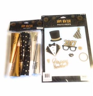 JF Happy New Year 2017 Party Horn 6 set and 2017 Photo Props 1 pack Best for Celebration 2017 New year Party
