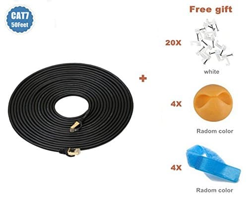 Biaze - Premium CAT7 Ethernet Patch Network Cable Double Shielded RJ45, 10 Gigabit 600MHz for Switch / Router / Modem / Patch Panel - Gold Plated &amp; Shielded RJ45 Connectors, 50 Feet Black