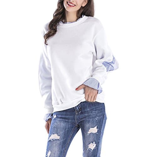 Women's Contrast Striped Ruffle Hem 2 In 1 Pullover Sweatshirt with Cutout Long Sleeve Tops (XXL)