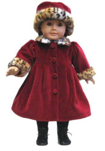 Red Velvet Coat and Hat with Leopard Print Fur Trim. Fits 18" Dolls like American Girl®