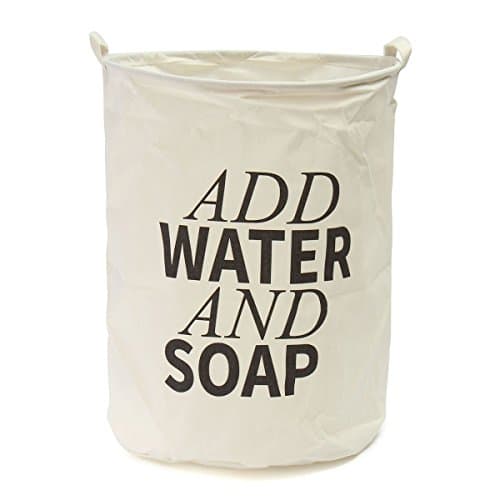 Olivia Collapsible Waterproof Coating Ramie Fabric Foldable Round Laundry Cylindrical Burlap Canvas Storage Basket Hamper Closet Storage Bin Bag 19.7" Large Sized White #11